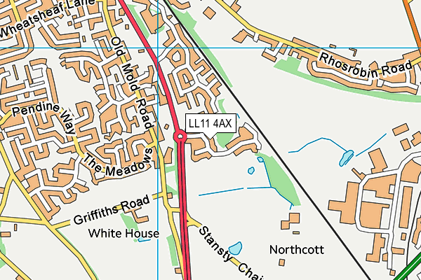 LL11 4AX map - OS VectorMap District (Ordnance Survey) LL11 4AX map - OS VectorMap District (Ordnance Survey)