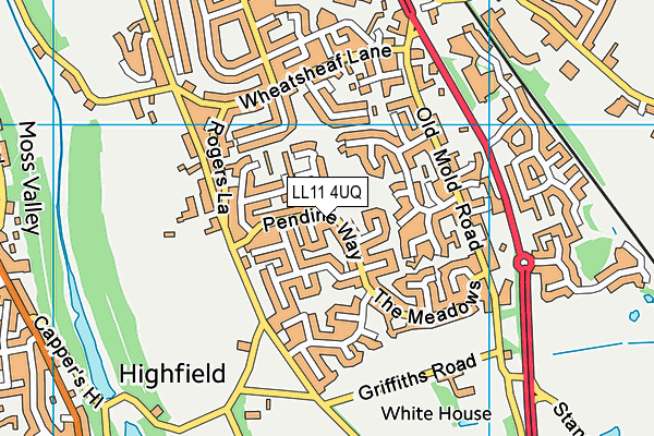 LL11 4UQ map - OS VectorMap District (Ordnance Survey) LL11 4UQ map - OS VectorMap District (Ordnance Survey)
