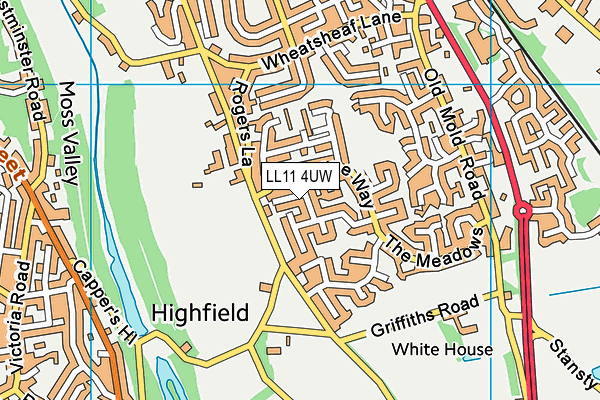 LL11 4UW map - OS VectorMap District (Ordnance Survey) LL11 4UW map - OS VectorMap District (Ordnance Survey)