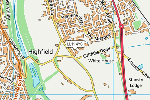 LL11 4YS map - OS VectorMap District (Ordnance Survey) LL11 4YS map - OS VectorMap District (Ordnance Survey)