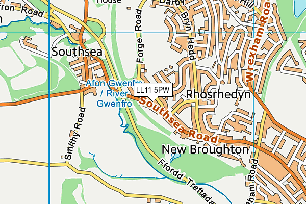 LL11 5PW map - OS VectorMap District (Ordnance Survey)