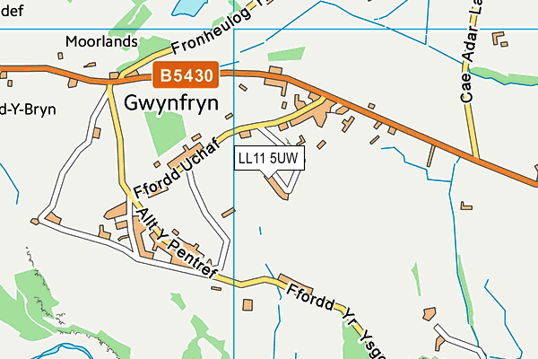 LL11 5UW map - OS VectorMap District (Ordnance Survey) LL11 5UW map - OS VectorMap District (Ordnance Survey)