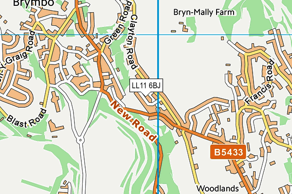 LL11 6BJ map - OS VectorMap District (Ordnance Survey) LL11 6BJ map - OS VectorMap District (Ordnance Survey)