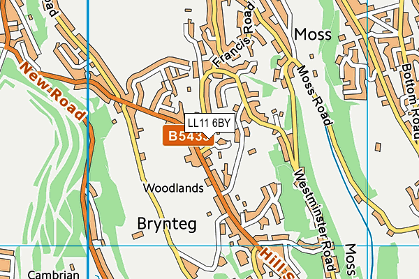 LL11 6BY map - OS VectorMap District (Ordnance Survey) LL11 6BY map - OS VectorMap District (Ordnance Survey)