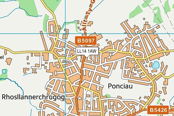 LL14 1AW map - OS VectorMap District (Ordnance Survey) LL14 1AW map - OS VectorMap District (Ordnance Survey)