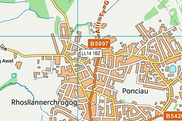 LL14 1BZ map - OS VectorMap District (Ordnance Survey) LL14 1BZ map - OS VectorMap District (Ordnance Survey)