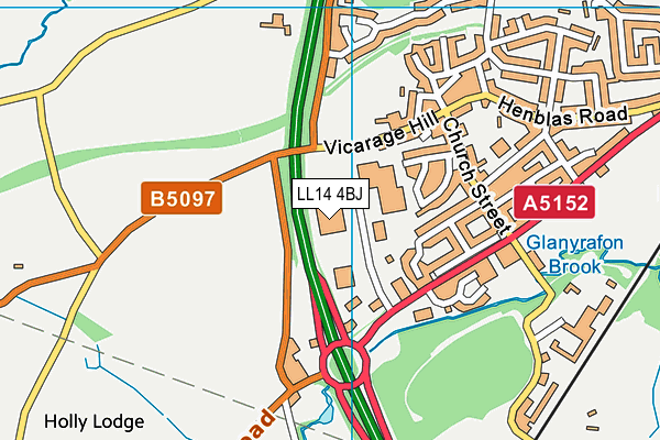 LL14 4BJ map - OS VectorMap District (Ordnance Survey) LL14 4BJ map - OS VectorMap District (Ordnance Survey)