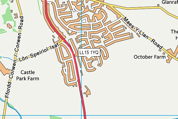LL15 1YQ map - OS VectorMap District (Ordnance Survey) LL15 1YQ map - OS VectorMap District (Ordnance Survey)