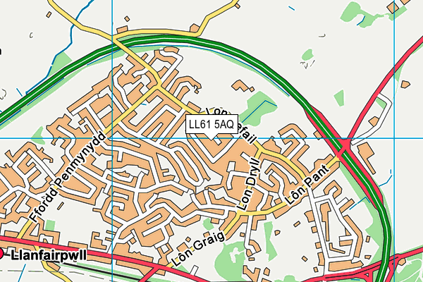 LL61 5AQ map - OS VectorMap District (Ordnance Survey) LL61 5AQ map - OS VectorMap District (Ordnance Survey)