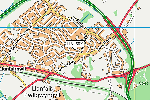 LL61 5RX map - OS VectorMap District (Ordnance Survey) LL61 5RX map - OS VectorMap District (Ordnance Survey)