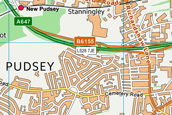LS28 7JE map - OS VectorMap District (Ordnance Survey) LS28 7JE map - OS VectorMap District (Ordnance Survey)