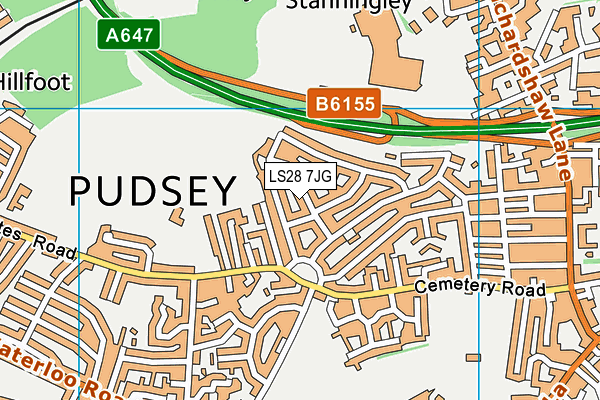 LS28 7JG map - OS VectorMap District (Ordnance Survey) LS28 7JG map - OS VectorMap District (Ordnance Survey)