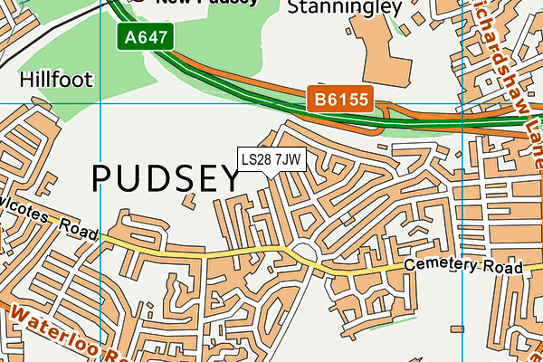 LS28 7JW map - OS VectorMap District (Ordnance Survey) LS28 7JW map - OS VectorMap District (Ordnance Survey)