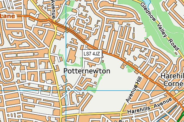 LS7 4JZ map - OS VectorMap District (Ordnance Survey) LS7 4JZ map - OS VectorMap District (Ordnance Survey)