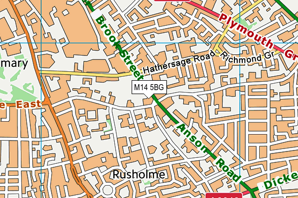 M14 5BG map - OS VectorMap District (Ordnance Survey) M14 5BG map - OS VectorMap District (Ordnance Survey)