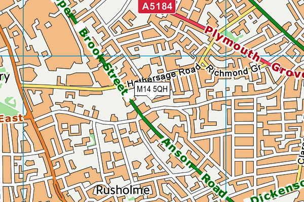 M14 5QH map - OS VectorMap District (Ordnance Survey) M14 5QH map - OS VectorMap District (Ordnance Survey)