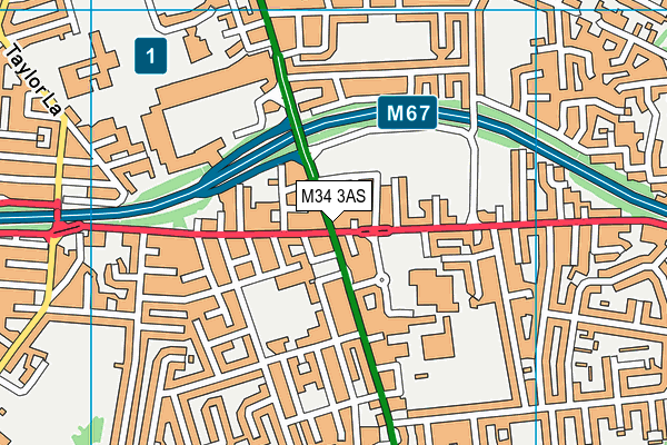 M34 3AS map - OS VectorMap District (Ordnance Survey)
