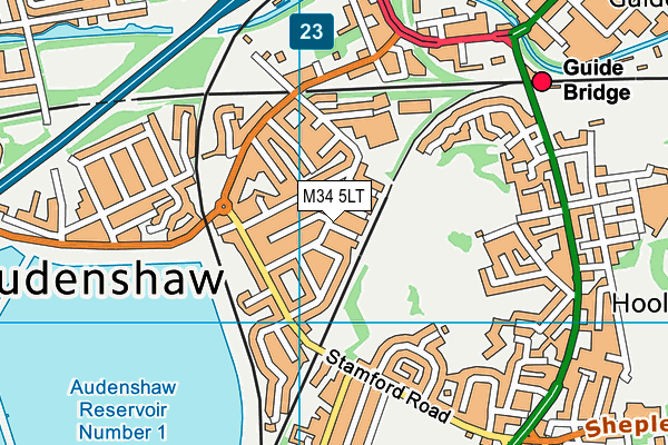 M34 5LT map - OS VectorMap District (Ordnance Survey)