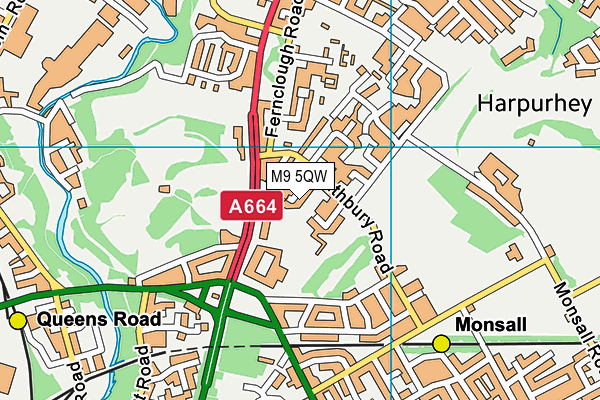 M9 5QW map - OS VectorMap District (Ordnance Survey)