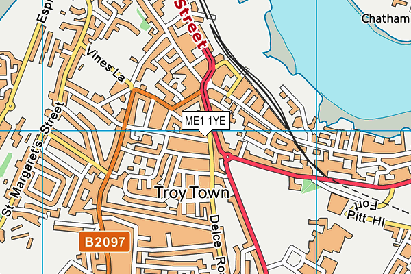 ME1 1YE map - OS VectorMap District (Ordnance Survey) ME1 1YE map - OS VectorMap District (Ordnance Survey)