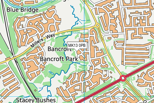 MK13 0PB map - OS VectorMap District (Ordnance Survey)