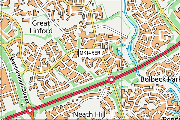 MK14 5ER map - OS VectorMap District (Ordnance Survey)