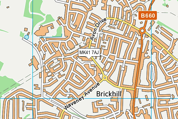 MK41 7AJ map - OS VectorMap District (Ordnance Survey)