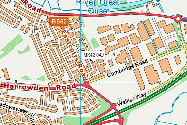 MK42 0AJ map - OS VectorMap District (Ordnance Survey)