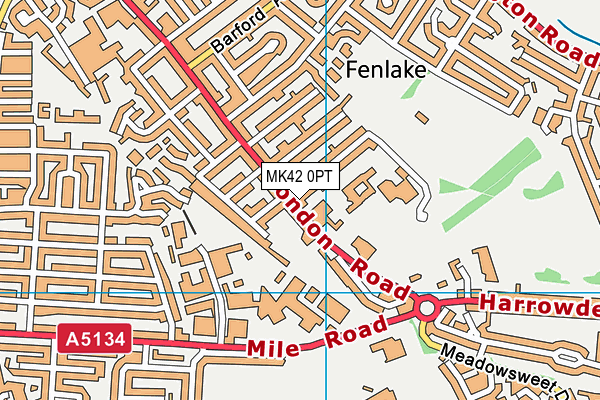 MK42 0PT map - OS VectorMap District (Ordnance Survey)