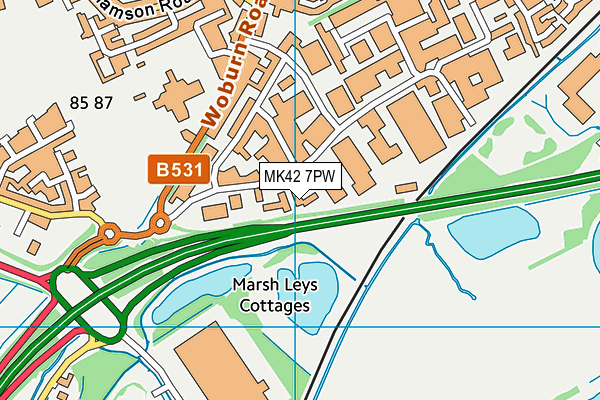 MK42 7PW map - OS VectorMap District (Ordnance Survey)