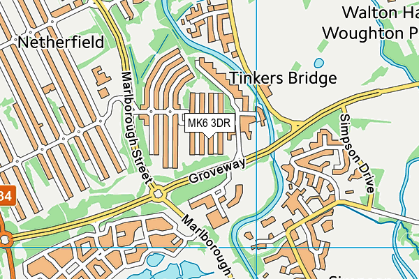 MK6 3DR map - OS VectorMap District (Ordnance Survey)