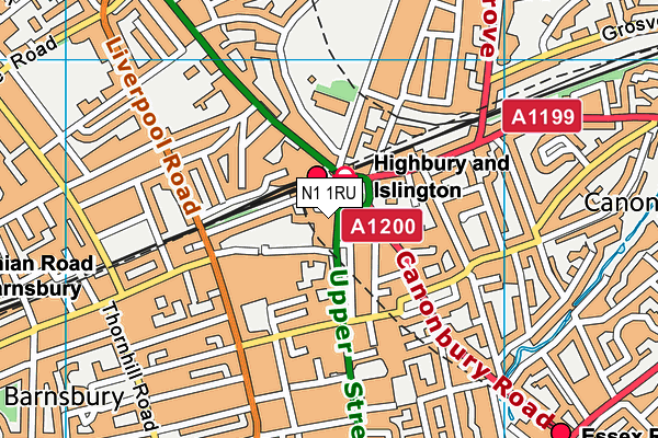 N1 1RU map - OS VectorMap District (Ordnance Survey)