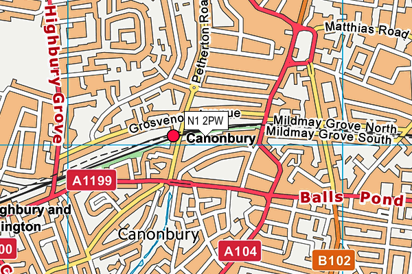 N1 2PW map - OS VectorMap District (Ordnance Survey)