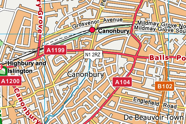 N1 2RZ map - OS VectorMap District (Ordnance Survey)