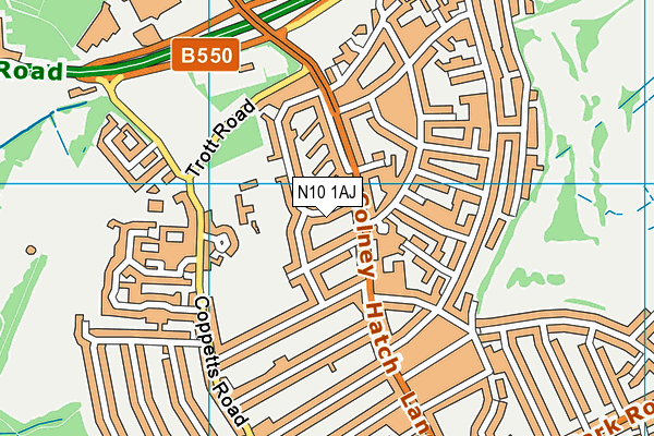 N10 1AJ map - OS VectorMap District (Ordnance Survey)