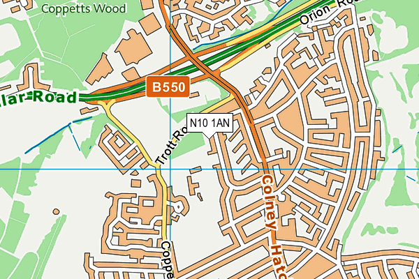 N10 1AN map - OS VectorMap District (Ordnance Survey)
