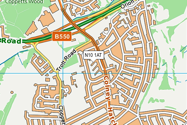 N10 1AT map - OS VectorMap District (Ordnance Survey)