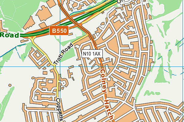 N10 1AX map - OS VectorMap District (Ordnance Survey) N10 1AX map - OS VectorMap District (Ordnance Survey)