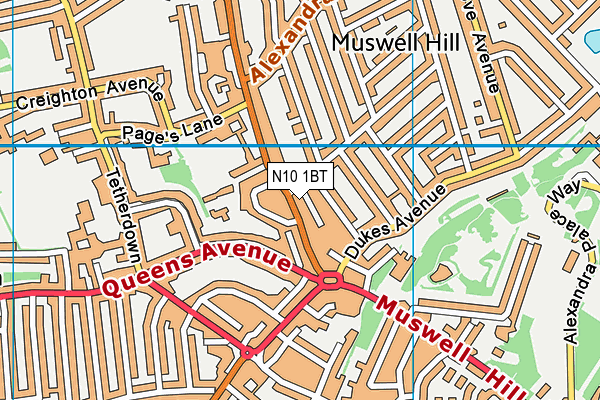 N10 1BT map - OS VectorMap District (Ordnance Survey)