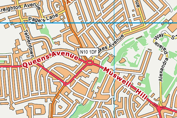 N10 1DF map - OS VectorMap District (Ordnance Survey) N10 1DF map - OS VectorMap District (Ordnance Survey)