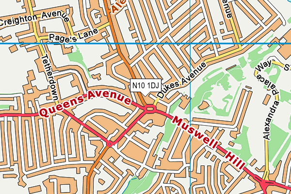 N10 1DJ map - OS VectorMap District (Ordnance Survey)