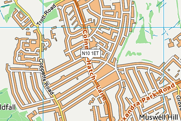 N10 1ET map - OS VectorMap District (Ordnance Survey) N10 1ET map - OS VectorMap District (Ordnance Survey)