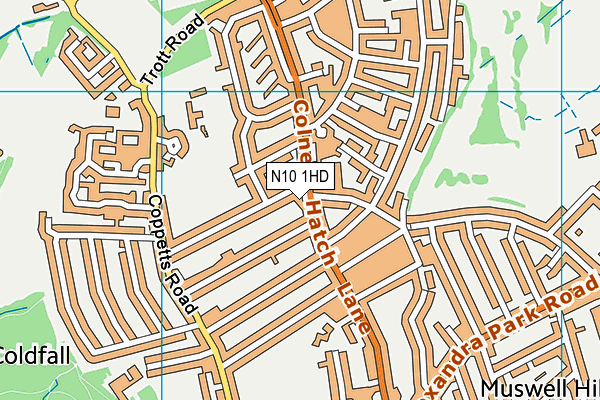 N10 1HD map - OS VectorMap District (Ordnance Survey)