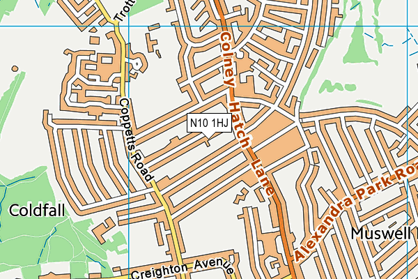 N10 1HJ map - OS VectorMap District (Ordnance Survey) N10 1HJ map - OS VectorMap District (Ordnance Survey)