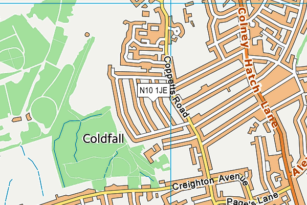 N10 1JE map - OS VectorMap District (Ordnance Survey)