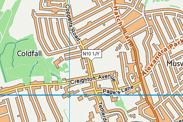 N10 1JY map - OS VectorMap District (Ordnance Survey) N10 1JY map - OS VectorMap District (Ordnance Survey)