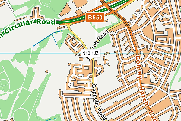 N10 1JZ map - OS VectorMap District (Ordnance Survey)