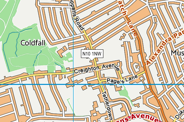 N10 1NW map - OS VectorMap District (Ordnance Survey) N10 1NW map - OS VectorMap District (Ordnance Survey)