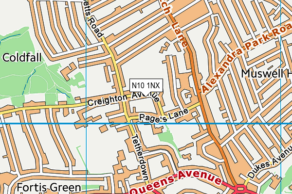 N10 1NX map - OS VectorMap District (Ordnance Survey) N10 1NX map - OS VectorMap District (Ordnance Survey)
