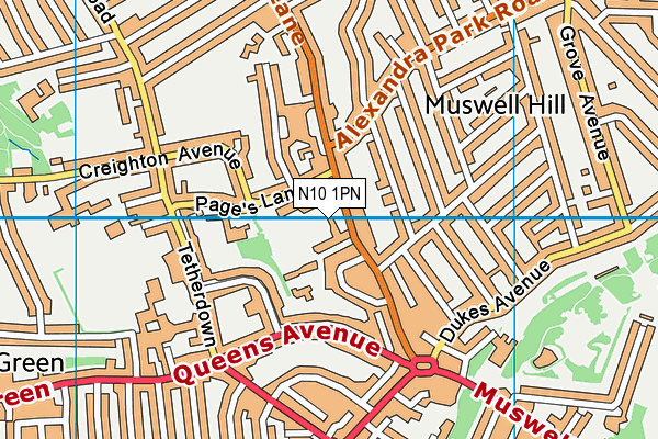 N10 1PN map - OS VectorMap District (Ordnance Survey)